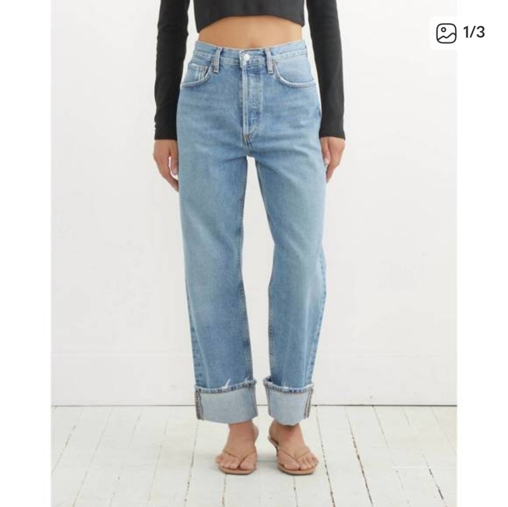 AGOLDE Fran Jeans Low Slung Easy Straight Force Blue Rigid Size 32 NWT